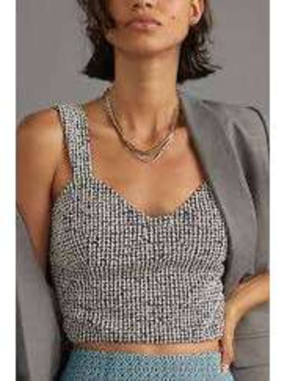 Anthropologie Eri + Ali EUC Women's Black White Textured Tweed Bustier Top M